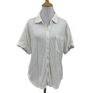 Pact Shirt Women S Small White Relaxed Organic Slub Short Cuffed Sleeve Buttons